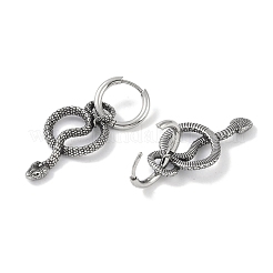 316サージカルステンレススチール製スネークフープピアス（女性用）  アンティークシルバー  30.5x16mm&nbsp;EJEW-P274-14B-AS