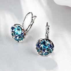 フラットラウンドスズ合金チェコラインストーンフレンチフックピアス  アクアマリン  プラチナ  23x13mm&nbsp;EJEW-BB02101-B-2P