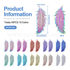 40Pcs 10 Colors 201 Stainless Steel Filigree Pendants&nbsp;STAS-TA0001-92