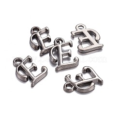 ガンメタメッキ合金文字ペンダント  ラックめっき  文字.e  13x10x2mm  穴：1.5mm&nbsp;PALLOY-P097-03-E