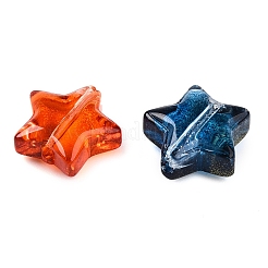 透明ガラスビーズ  スター  グリッターパウダー付き  ミックスカラー  9.5~10x10x4~5mm  穴：0.9~1mm&nbsp;GLAA-N001-76