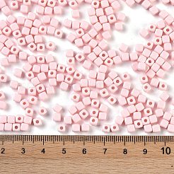 不透明なアクリルビーズ  キューブ  ピンク  4x4x4mm  穴：1.4mm&nbsp;X1-OACR-B025-06I