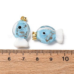 手作りランプワークペンダント  魚のチャーム  ラック メッキ ゴールド トーンの真鍮パーツ  長持ちメッキ  ライトスカイブルー  23~23.5x12~13x8~10mm  穴：4.4x3.8mm&nbsp;LAMP-A007-01G-04-05