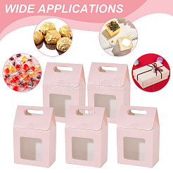 窓付き長方形の紙製ギフトバッグ  誕生日用のキャンディトート  結婚式  ピンク  10x5.8x15cm&nbsp;CON-WH0088-85B