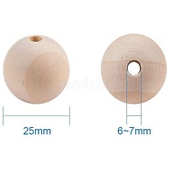 丸い未完成の木製ビーズ  天然木製ルースビーズスペーサービーズ  真空パッケージ付き  無鉛の  モカシン  25x25mm  穴：6~7mm  約100個/袋&nbsp;WOOD-PH0004-25mm-LF