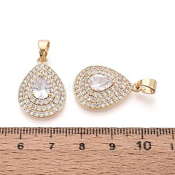 真鍮舗装クリアキュービックジルコニアペンダント  ティアドロップチャーム  18KGP本金メッキ  26x23x4mm  穴：6mm&nbsp;KK-T081-05G