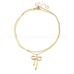 304 Stainless Steel Bowknot Pendant Double Layer Necklaces for Women&nbsp;LS-NJEW-Z108-01G