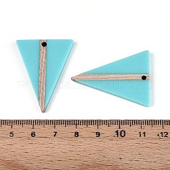 不透明な樹脂と木製のペンダント  三角形  ミディアムターコイズ  36.5~37x27.6x3.4mm  穴：2mm&nbsp;RESI-T057-43A