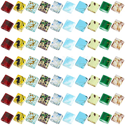 180個 10スタイル電気メッキガラスシードビーズ  2穴  正方形  ミックスカラー  5x4.5~5.5x2~2.5mm  穴：0.5~0.8mm  18個/スタイル&nbsp;SEED-PA0001-33
