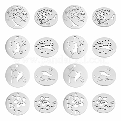 24個4スタイル201ステンレススチールペンダント  フラットラウンド  ステンレス鋼色  20x1.1mm  穴：1.5mm  6個/スタイル&nbsp;STAS-DC0006-74