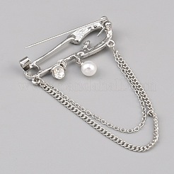 合金ラインストーン吊り下げチェーンブローチ  キルトピン  プラチナ  60.5x39x9.5mm&nbsp;JEWB-WH0028-108B