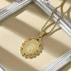 201 Stainless Steel Oval with Virgin Pendant Box Chain Necklaces&nbsp;NJEW-H055-08G