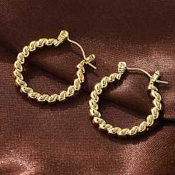 女性用304ステンレスフープピアス  イオンプレーティング（ip）  リング  18KGP本金メッキ  24x22x3mm&nbsp;EJEW-L296-050G