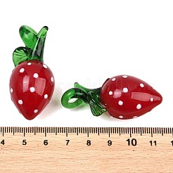 手作りランプワークペンダント  イチゴのチャーム  レッド  47x24x21.5mm  穴：6.5mm&nbsp;LAMP-C026-04