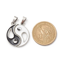 合金エナメルスプリットペンダント  ゴシップ/陰陽  ホワイト  ブラック  29x25x2mm  穴：4x7mm  2個/セット&nbsp;PALLOY-JF01760