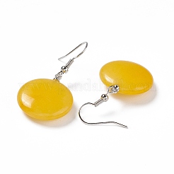 Natural Jade Flat Round Dangle Earrings&nbsp;EJEW-D188-03P-08