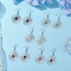 スター 201 ステンレススチール 天然宝石 ダングルイヤリング 女性用  304ステンレススチールピアスフック付き  ステンレス鋼色  59~59.5x34.5mm&nbsp;EJEW-JE05835