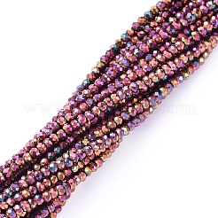 電気メッキガラスビーズセット  フルメッキ  多面カット  ロンデル  パープルメッキ  2x1.5mm  穴：0.6mm  約208~220個/連  34~36cm&nbsp;X-EGLA-F149-FP-03