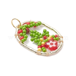 Glass Seed Beaded Oval with Flower Pendants&nbsp;PALLOY-MZ01061-01