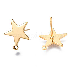 真鍮製スタッドピアスパーツ  DIYイヤリング製作用  カン付き  スター  ニッケルフリー  18KGP本金メッキ  15x13.5mm  穴：1mm  ピン：0.6mm&nbsp;X-KK-S345-201