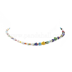 Natural Pearl & Millefiori & Seed Glass Beaded Necklace for Women&nbsp;NJEW-JN04161