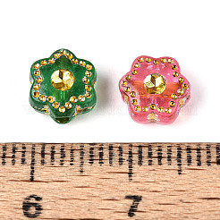 プラスチックフラワービーズ  ゴールドライン入り  ミックスカラー  7.5x7x4mm  穴：1.5mm  約4166個/500g&nbsp;KY-T041-26A-M