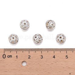 真鍮製のラインストーンビーズ  グレードA  銀色のメッキ  ラウンド  クリスタル  8mm  穴：1mm&nbsp;RB-A011-8mm-01S
