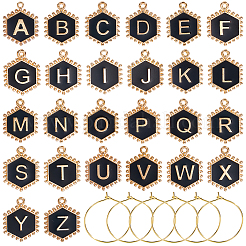 Hexagon with Letter Alloy Black Enamel Pendants Wine Glass Charms&nbsp;DIY-SC0030-20