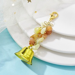 Natural Red Aventurine & Lemon Jade Chips & Alloy Bowknot Kcychain&nbsp;HJEW-JM01313-03