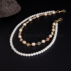 1Pc Plastic Imitation Pearl Round Beaded Alloy Rhinestone Link Chain Double Layered Chain Belts for Pants&nbsp;AJEW-CP0009-84