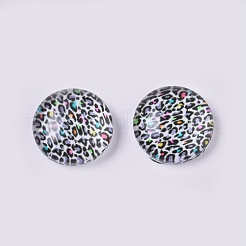 ガラスカボション  ヒョウ柄の半円形  カラフル  12x4mm&nbsp;GLAA-WH0015-09C