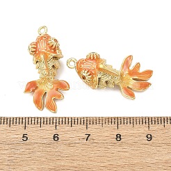 真鍮製マイクロパヴェキュービックジルコニアペンダント  魚  18KGP本金メッキ  エナメル  カドミウムフリー＆鉛フリー  ラックめっき  長持ちメッキ  きいろ  29x15x11.5mm  穴：1.6mm&nbsp;X1-KK-D019-30D-G