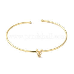 Rack Plating Brass Micro Pave Clear Cubic Zirconia Letter Open Cuff Bangles&nbsp;BJEW-A018-01G-V