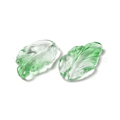 染色および加熱ガラスのペンダント  羽の葉  グリーン  28x17x3.5mm  穴：1.2mm&nbsp;X1-GLAA-B009-06C