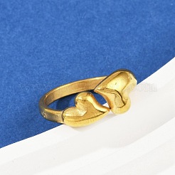 304ステンレススチール製調節可能な女性用オープンカフリング  ハート  ゴールドカラー  9.5mm  内径：18mm&nbsp;RJEW-U063-01B-G