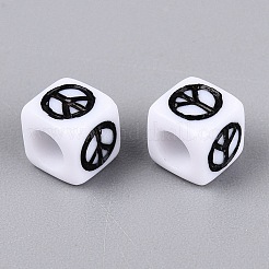 不透明なアクリルビーズ  クラフトビーズ  キューブとピースサイン  ブラック  6x6x6mm  穴：3.5mm  約3125個/500g&nbsp;AC-N167-01A