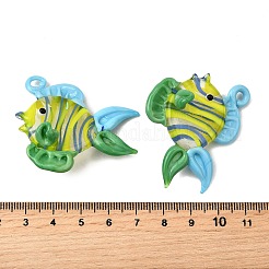 手作りランプワークペンダント  魚  グリーン  39~42x44~46x18~21mm  穴：2.5~3.5mm&nbsp;LAMP-S079-04B