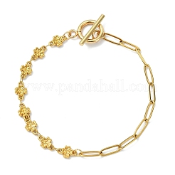 304ステンレススチールリンクブレスレット  女性用ペーパークリップチェーンブレスレット  4葉のクローバー  ゴールドカラー  7.28インチ（18.5cm）&nbsp;BJEW-JB13891