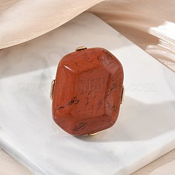 天然レッドジャスパーと合金を使用した女性用指輪  ナゲット  ゴールドカラー  ナゲット：36.5~37x30mm  内径：17.5~19mm&nbsp;RJEW-G375-01G-08