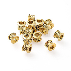 チベット風合金ビーズ  鉛フリー及びカドミウムフリー  コラム  アンティーク黄金  5x7mm  穴：4mm&nbsp;GLF0673Y