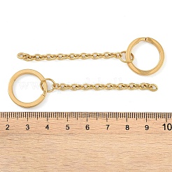 イオンプレーティング(IP) 304 ステンレススチール スプリットキーリング留め金  キーホルダー作り  延長アズキチェーン付き  ゴールドカラー  74.5mm  リング：20x2.4mm&nbsp;LS-STAS-L226-009A-G