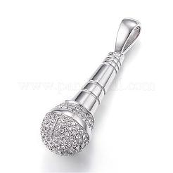 304ステンレススチール製ビッグペンダント  ラインストーン付き  マイク  ミックスカラー  53x20.5mm  穴：6x12mm&nbsp;STAS-G126-06