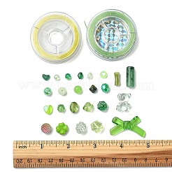 DIYブレスレット作りキット  アクリル＆プラスチックパールビーズを含む  バイコーン & 竹スティック & キューブ & チップス & ベア & ボウコン  グリーン  710個/セット&nbsp;DIY-FS0005-19