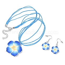 Flower Polymer Clay with Wax Cord Pendant Necklaces & Dangle Earrings Sets&nbsp;FS-WG2CAA9-02