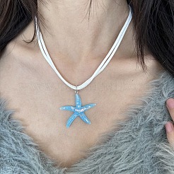 Bohemian Resin Starfish Pendant Double Strands White Imitation Leather Cord Necklaces for Beach&nbsp;FS-WG78CDF-02