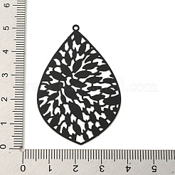 スプレープリント430ステンレススチールペンダント  エッチングされた金属装飾  ブラック  ティアドロップ  50x33x0.3mm  穴：1.5mm&nbsp;STAS-P359-01I