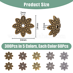 300Pcs 5 Colors 8-Petal Tibetan Style Alloy Flower Bead Caps&nbsp;FIND-DC0003-91