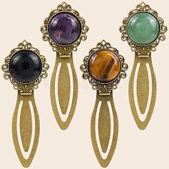 4Pcs 4 Style Natural Gemstone & Alloy Bookmarks&nbsp;OFST-CP0001-07