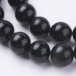 天然石オブシディアンビーズ連売り  ラウンド  グレードAA  ブラック  10mm  穴：1mm  約37個/連  15インチ&nbsp;X-G-G099-10mm-24