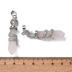 天然石ローズクォーツペンダント  真鍮製チャーム  鉛フリー＆カドミウムフリー  46~47x11~12x11mm  穴：8x5mm&nbsp;G-A241-01P-19